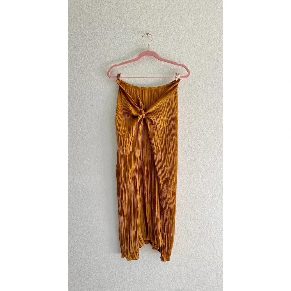 Vince Mustard Yellow Pleated‎ Tie Front Midi Skirt Asymmetrical Sarong Small